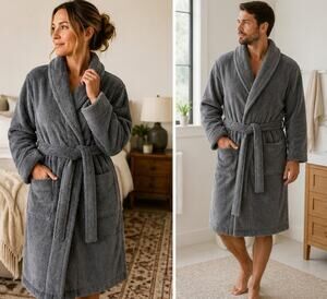 Pinzon by Amazon Gray Plush Terry Bathrobe Shawl Collar L/XL Never Worn Unisex